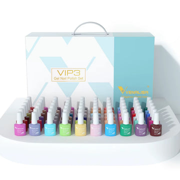 VIP Kit Great Coverage Soak off UV LED Nail Gel Polish Set Base Long Wear Top Coat Color Palette 60 Colors 7.5Ml