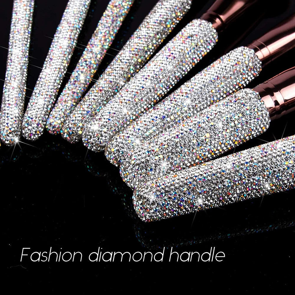 12 Piece Makeup Brushes Set with Rhinestones Glitter Synthetic Professional Face Cosmetics Foundation Powder Concealer Brush Set