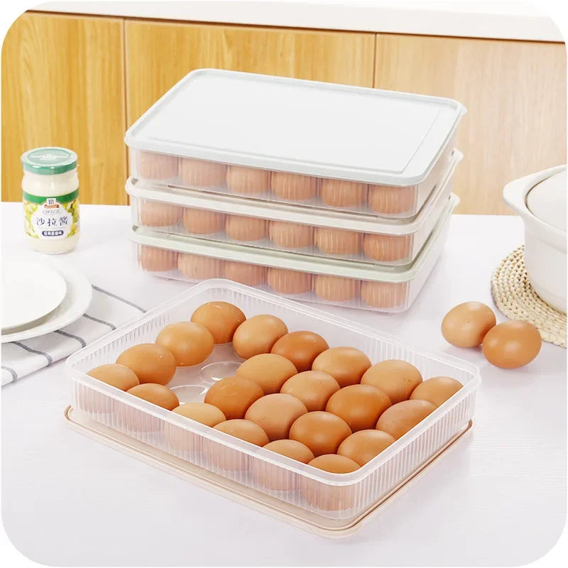 24 Grids Plastic Egg Storage Box Portable Food Storage Container Refrigerator Egg Tray Holder Container with Lid Kitchen Gadget