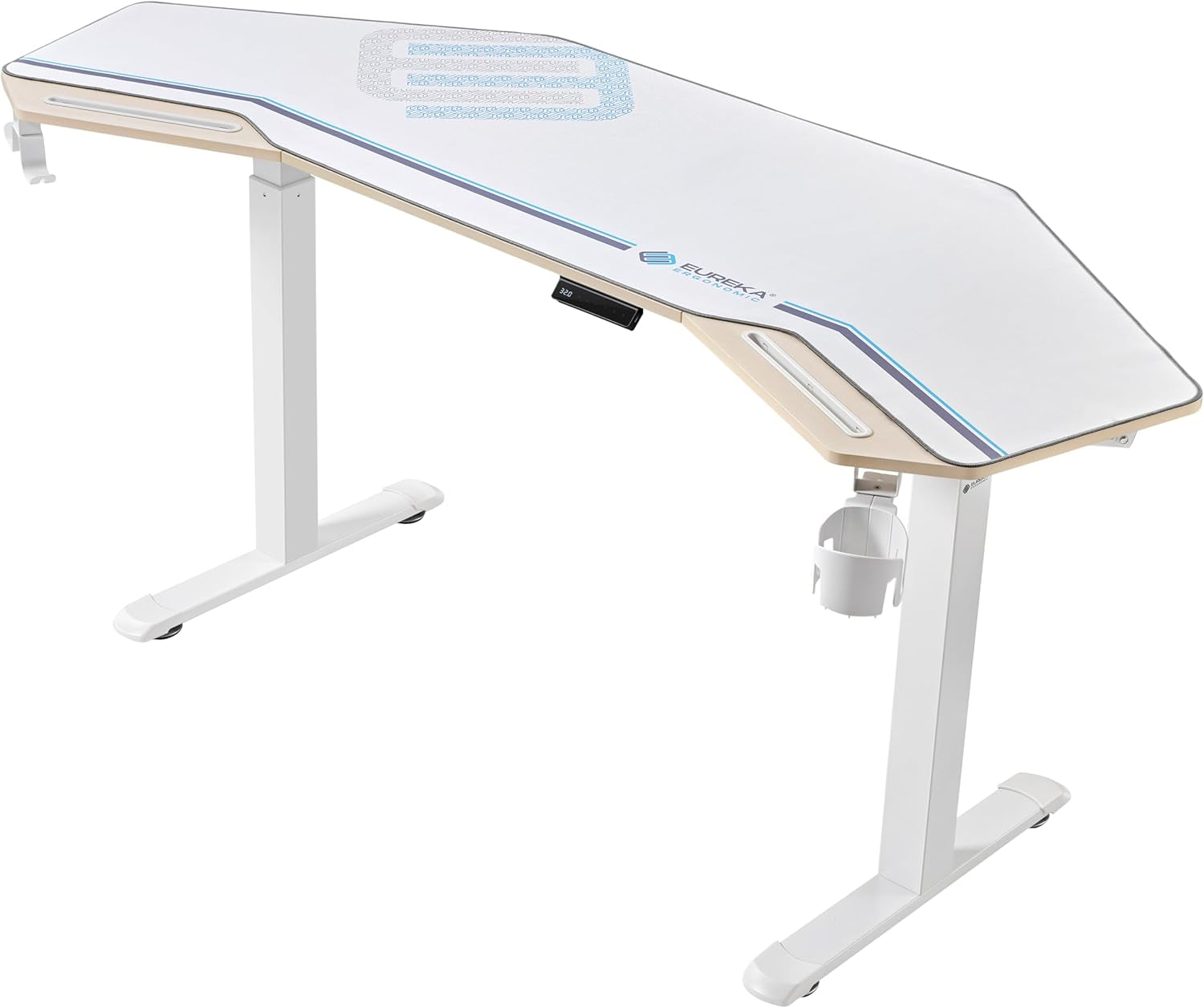 Gaming Desk, Standing Desk Keyboard Tray, 72" Wing Shaped Music Studio Desk Electric Adjustable Height Desk Sit Stand Desk with LED Shelves, Gaming Recording Live Stream, Slot Design