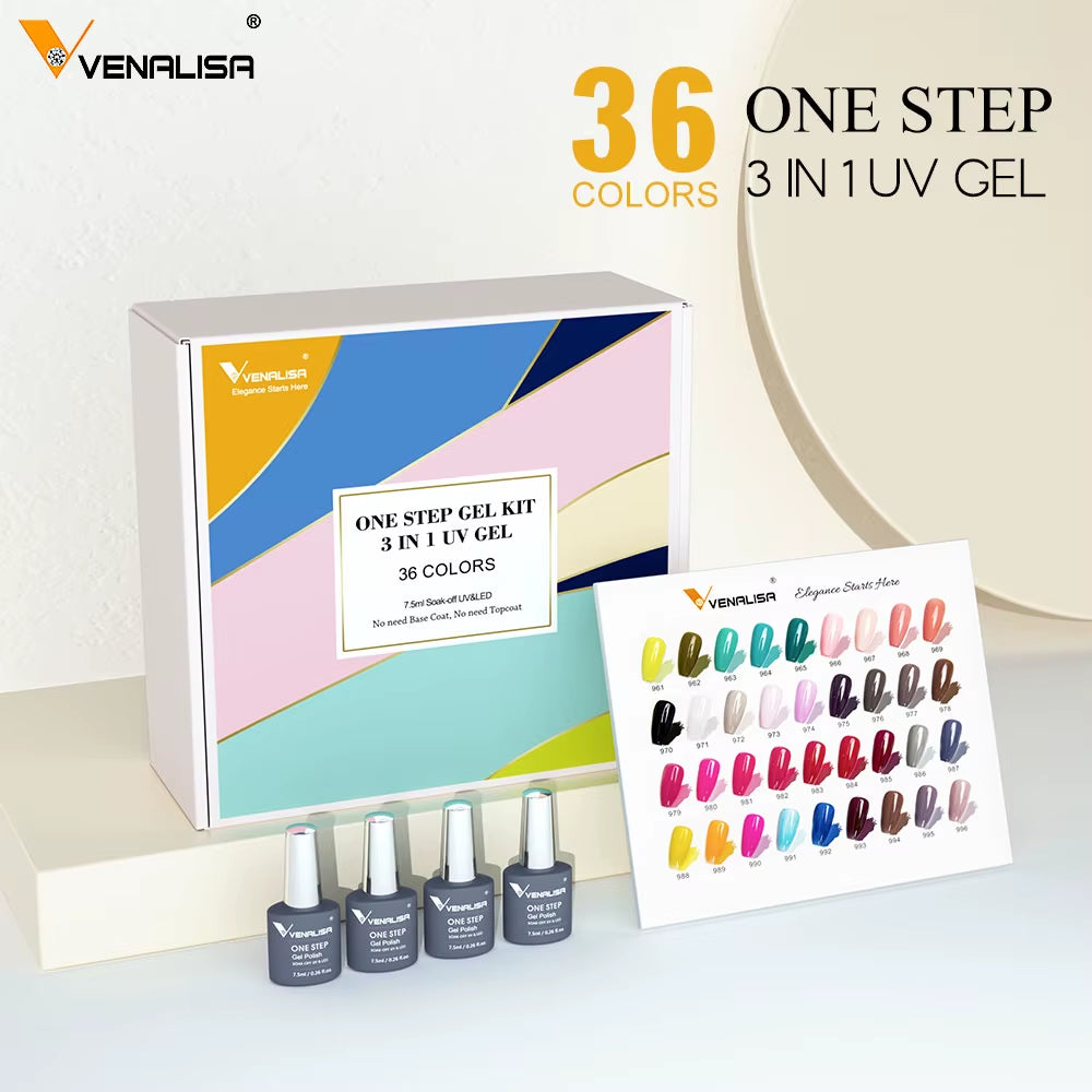 VIP Kit Great Coverage Soak off UV LED Nail Gel Polish Set Base Long Wear Top Coat Color Palette 60 Colors 7.5Ml