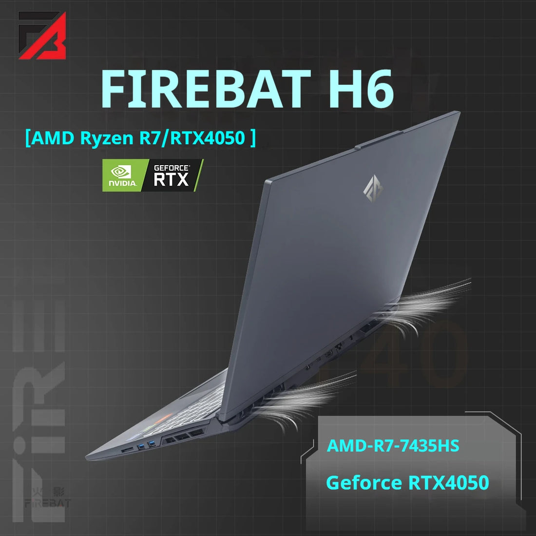 FIREBAT H6 16 Inch Geforce RTX 4050 AMD Ryzen7 7435HS DDR5 165Hz FHD Wifi6 BT5.1 16GB 512GB Gaming Gamer Notebook Laptop