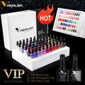 VIP Kit Great Coverage Soak off UV LED Nail Gel Polish Set Base Long Wear Top Coat Color Palette 60 Colors 7.5Ml