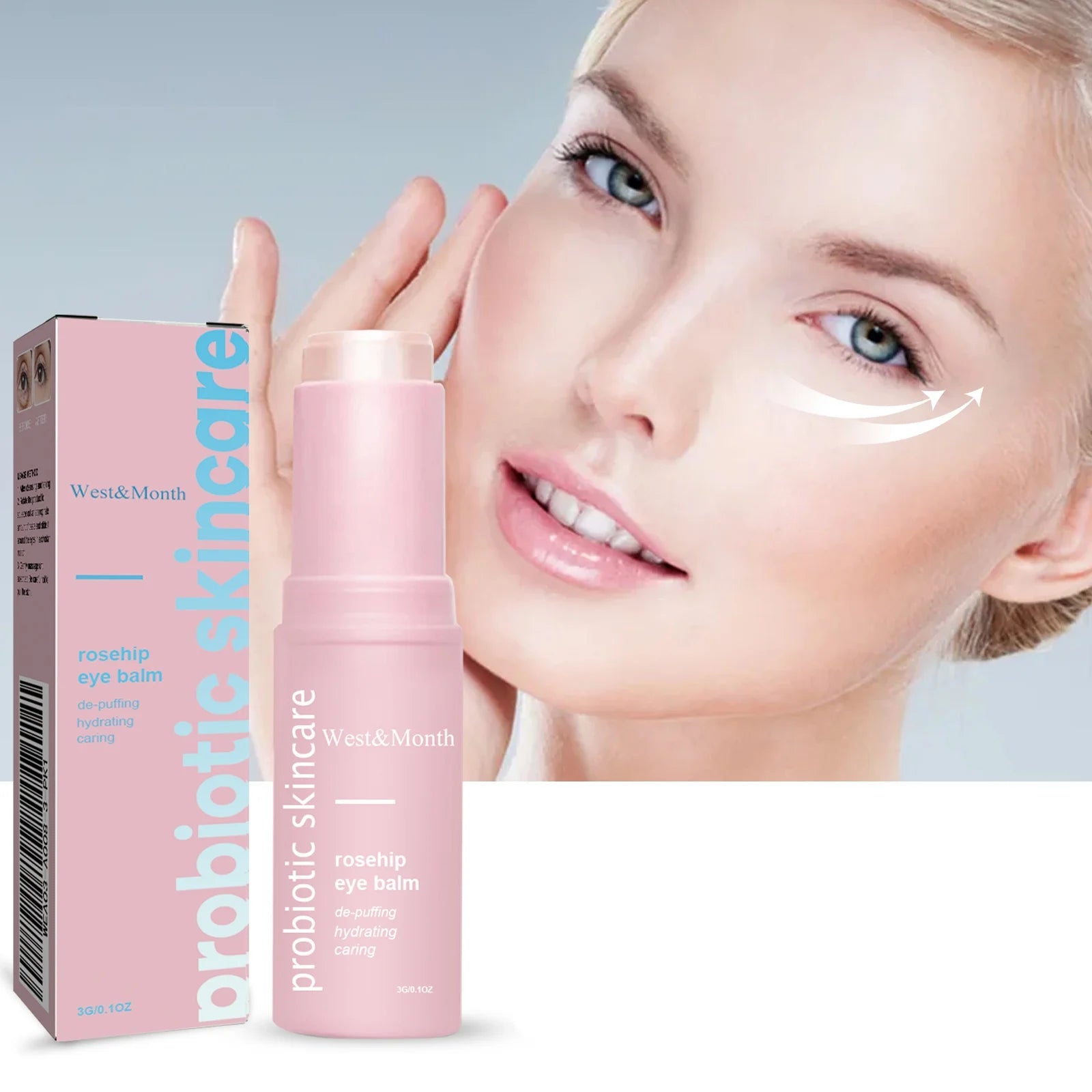Rosehip Brightening Eye Balm Glowing Repair under Eye Cream Stick for Instant Wrinkle Eye Bags Dark Circles Puffiness Removal