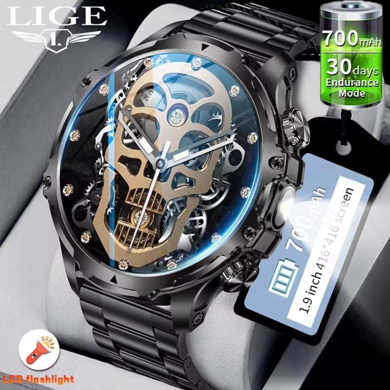 Men Outdoors Sports Smart Watch AK75 Flashlight 700Mah Large Battery Bluetooth Calling LED Light Fitness Tracker Smartwatch