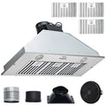 Built-In Range Hood 800/900CFM 3/4-Speed 30/36 Inch Stainless Steel with LED Lights Baffle Filters Ducted Convertible ETL