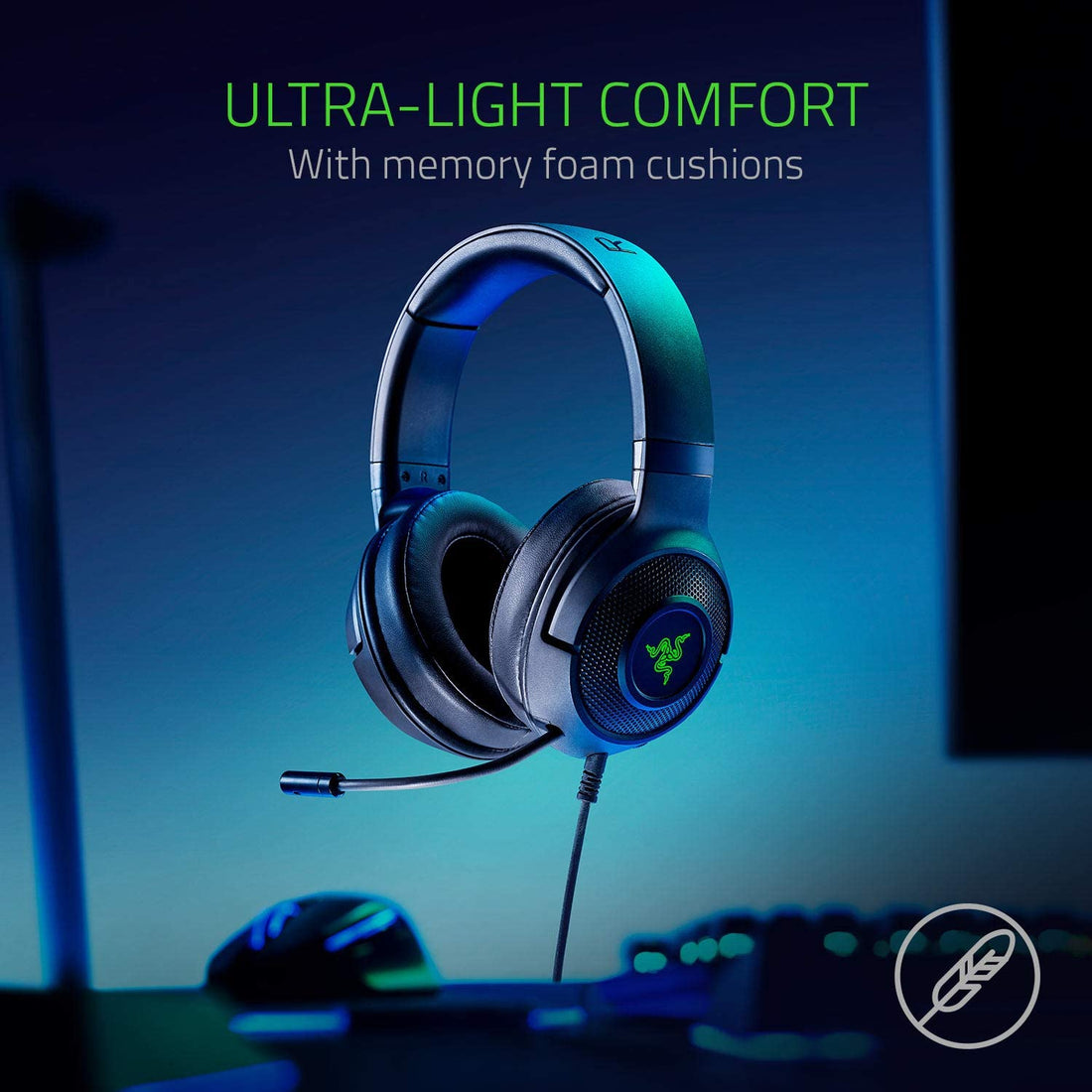 Kraken X Ultralight Gaming Headset - 7.1 Surround Sound, Green Logo Lighting, Bendable Microphone - Perfect for PC Gamers!