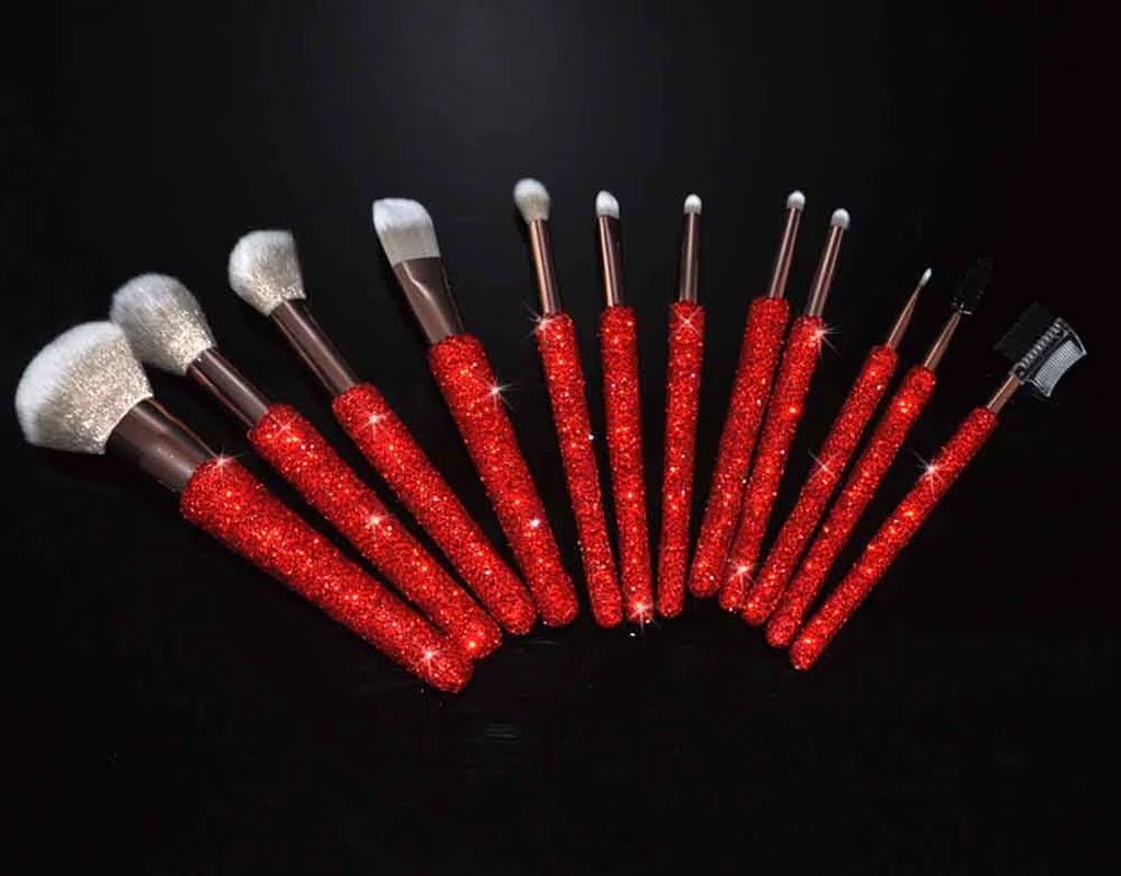 12 Piece Makeup Brushes Set with Rhinestones Glitter Synthetic Professional Face Cosmetics Foundation Powder Concealer Brush Set