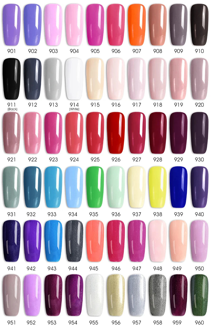 VIP Kit Great Coverage Soak off UV LED Nail Gel Polish Set Base Long Wear Top Coat Color Palette 60 Colors 7.5Ml