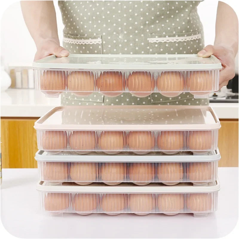 24 Grids Plastic Egg Storage Box Portable Food Storage Container Refrigerator Egg Tray Holder Container with Lid Kitchen Gadget