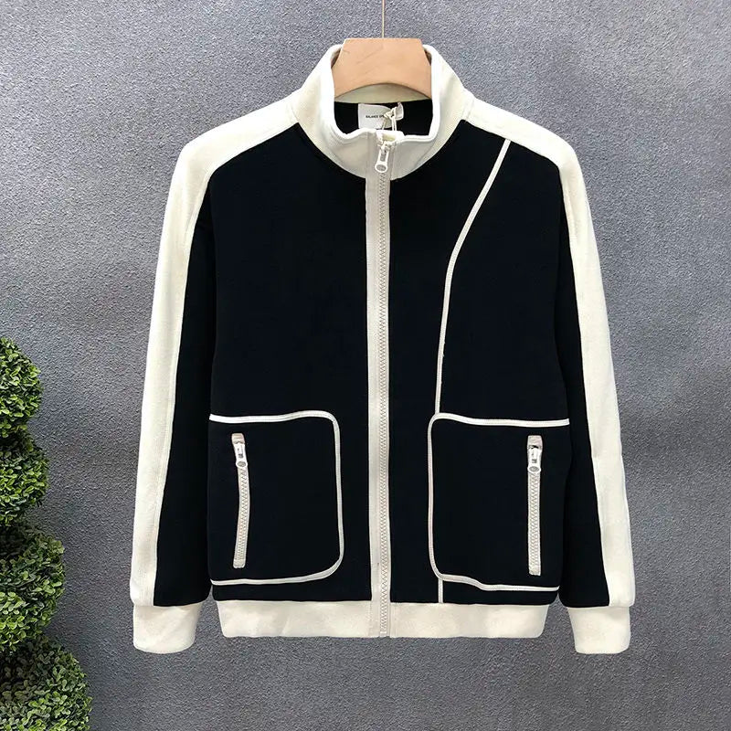 High-End Fashion Men Jackets Spring and Autumn Trendy Stand-Up Collar Tops 2023 New Versatile Trendy Brand Loose Men'S Clothing