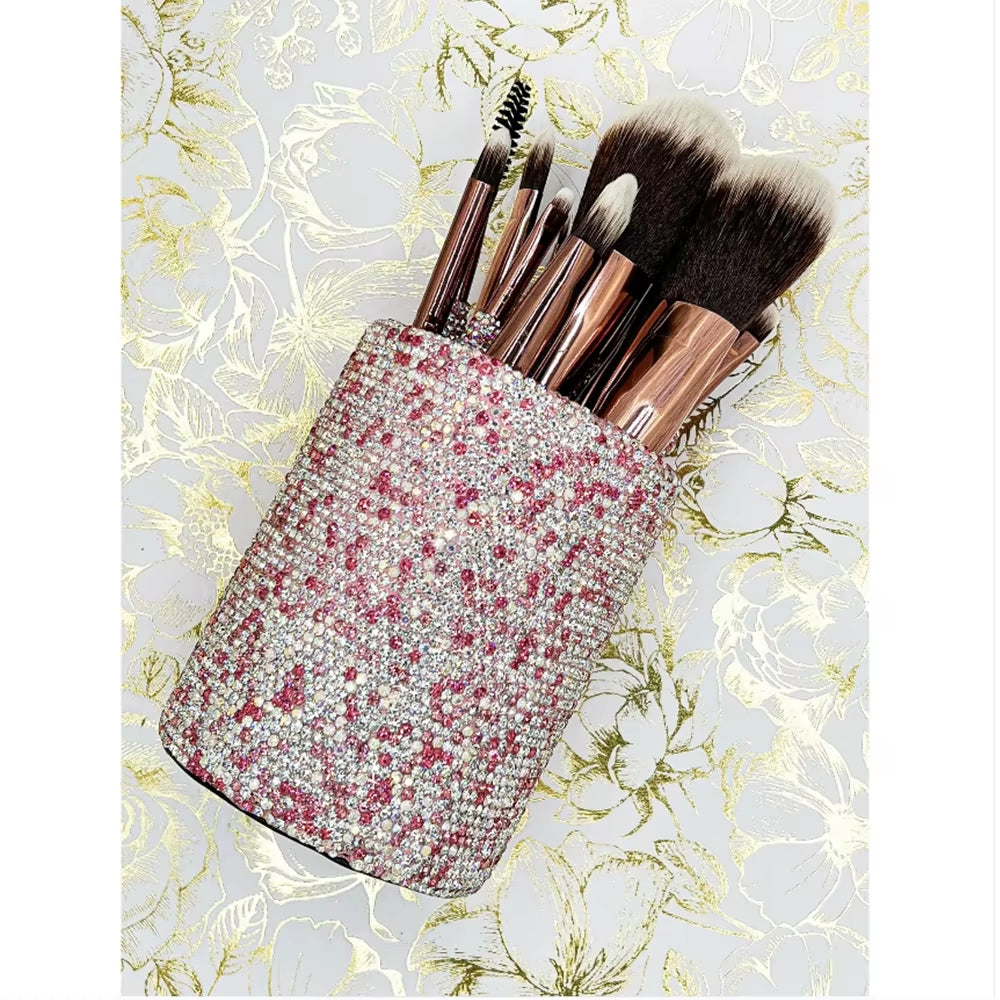 12 Piece Makeup Brushes Set with Rhinestones Glitter Synthetic Professional Face Cosmetics Foundation Powder Concealer Brush Set
