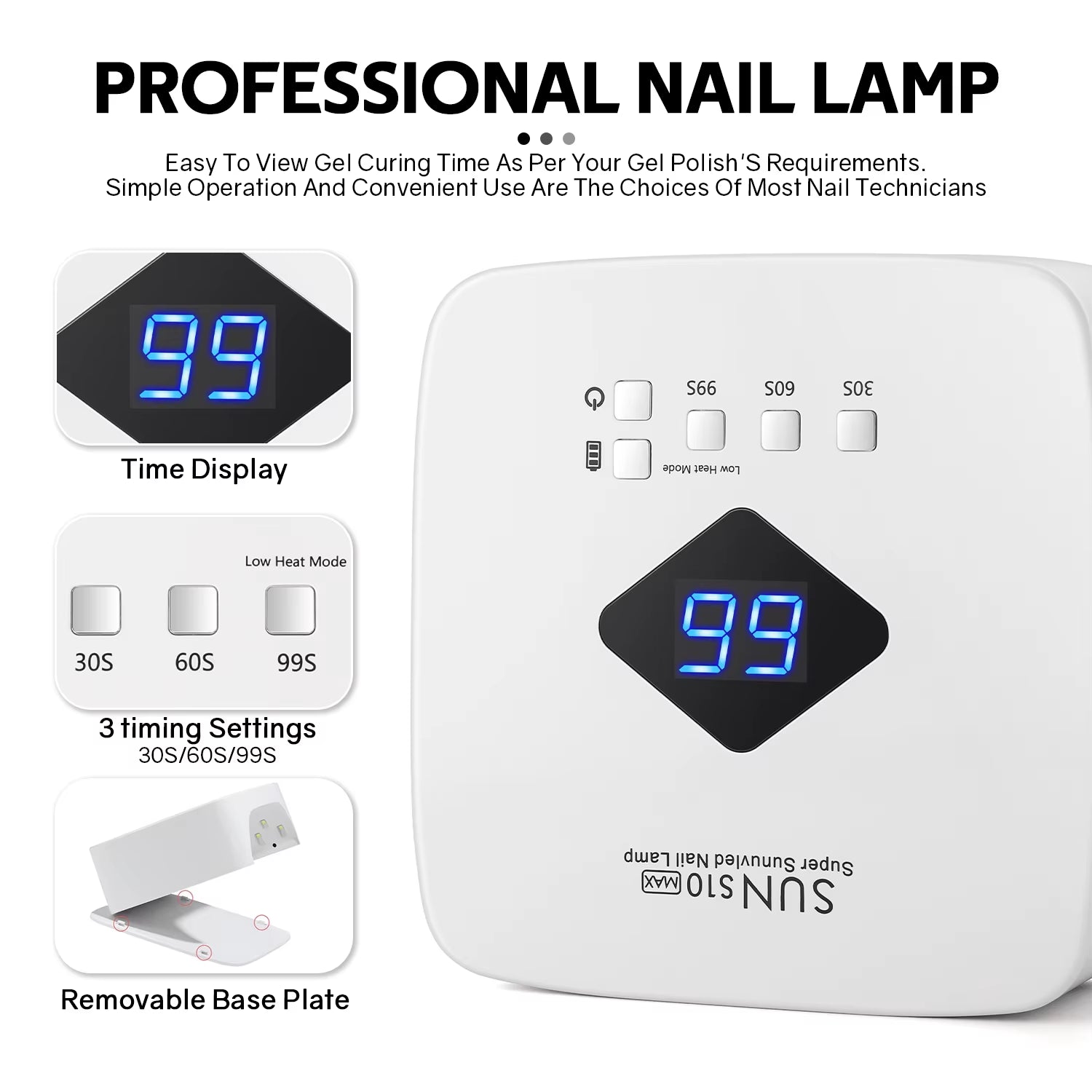 168W UV LED Nail Lamp Rechargeable Nail Dryer with Large LCD Display Professional Gel Curing Lamp 4 Timer Auto Sensor for Salon