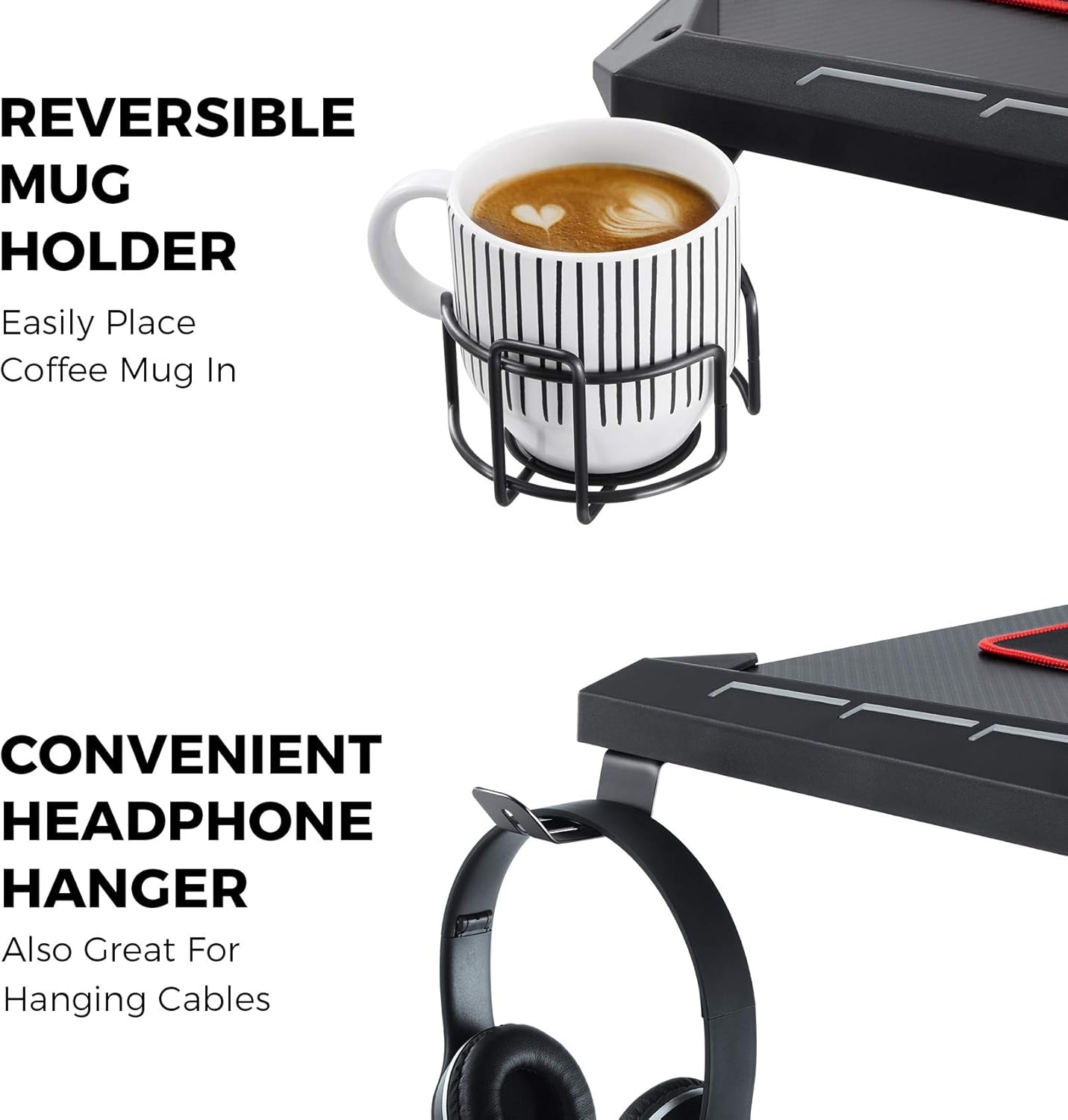 Z1-S Pro Gaming Desk 44.5" - Stylish Z-Shaped PC Desk with LED Lights, Controller Stand, Cup Holder, Headphone Hook & Free Mousepad - Perfect Gift for Gamers!