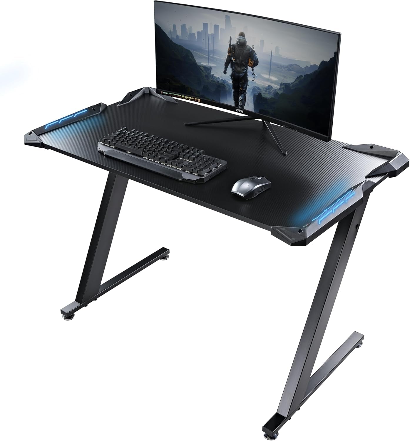 Z1-S Pro Gaming Desk 44.5" - Stylish Z-Shaped PC Desk with LED Lights, Controller Stand, Cup Holder, Headphone Hook & Free Mousepad - Perfect Gift for Gamers!