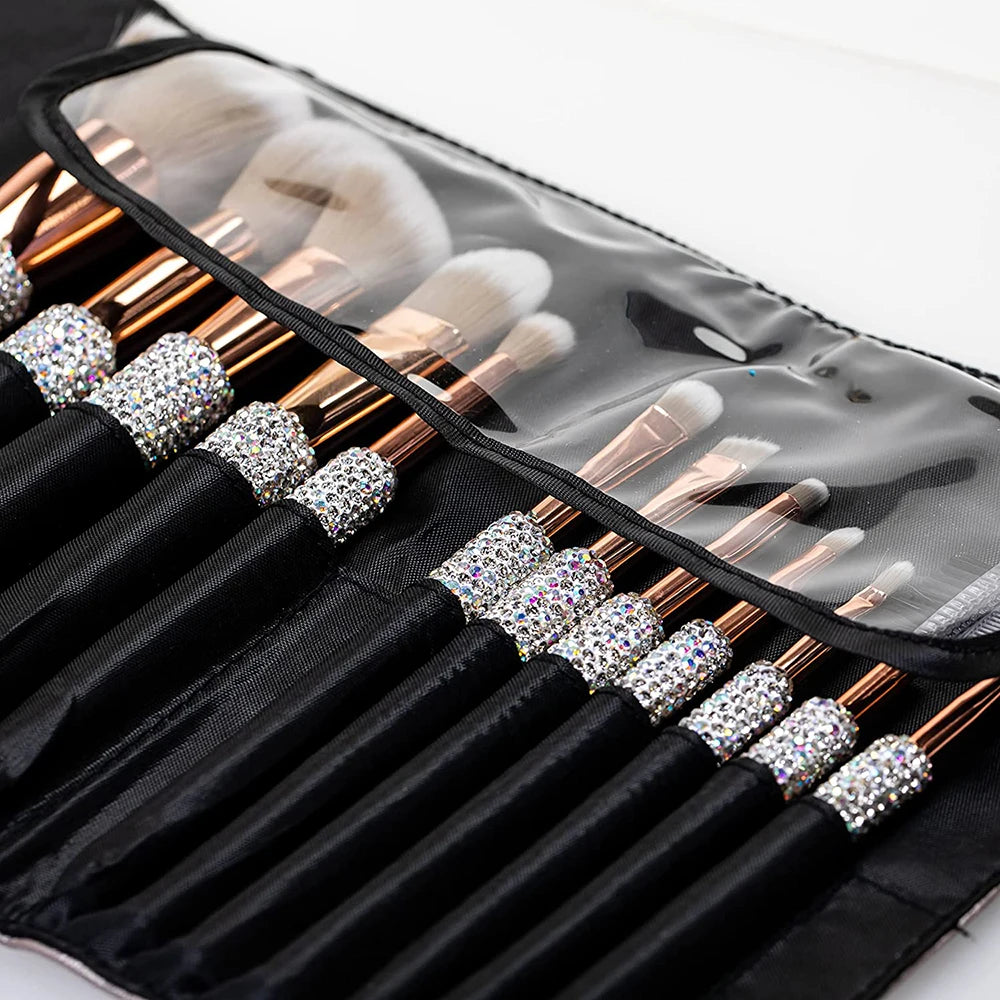 12 Piece Makeup Brushes Set with Rhinestones Glitter Synthetic Professional Face Cosmetics Foundation Powder Concealer Brush Set