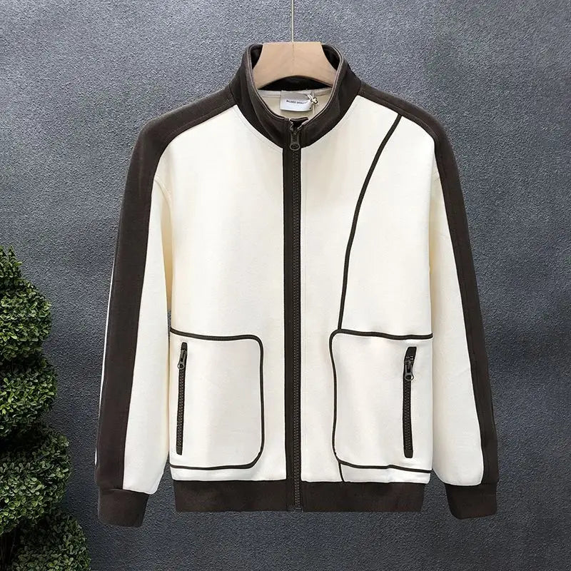 High-End Fashion Men Jackets Spring and Autumn Trendy Stand-Up Collar Tops 2023 New Versatile Trendy Brand Loose Men'S Clothing