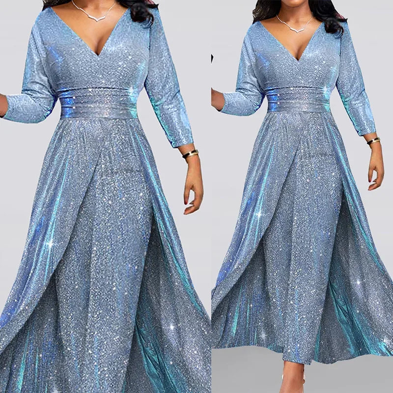 2024 Fashionable Euro-American Dual-Sided Sequined Long Gown Ins Strapless Sexy Jumpsuit for Banquets Parties
