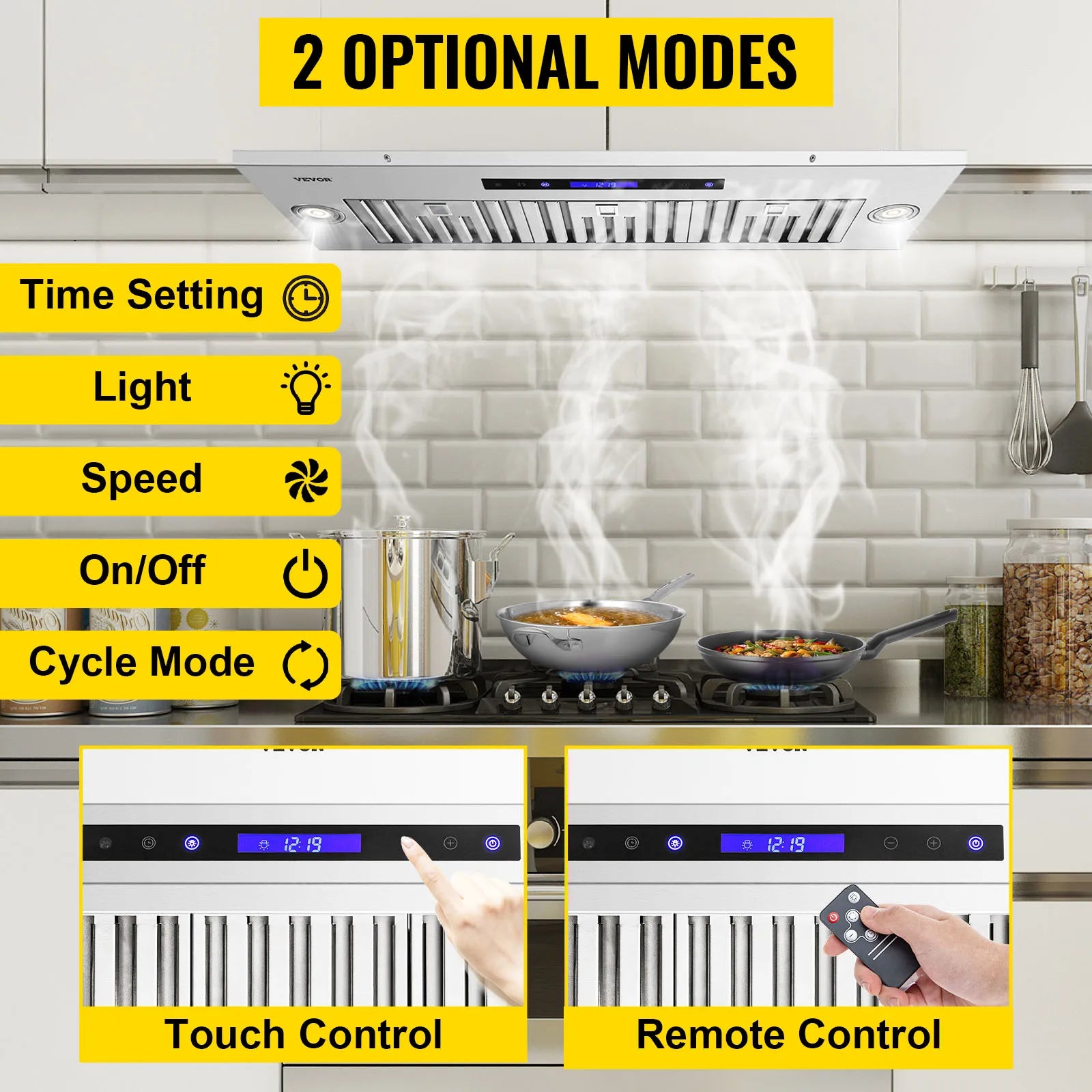 Built-In Range Hood 800/900CFM 3/4-Speed 30/36 Inch Stainless Steel with LED Lights Baffle Filters Ducted Convertible ETL