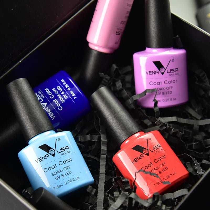 VIP Kit Great Coverage Soak off UV LED Nail Gel Polish Set Base Long Wear Top Coat Color Palette 60 Colors 7.5Ml