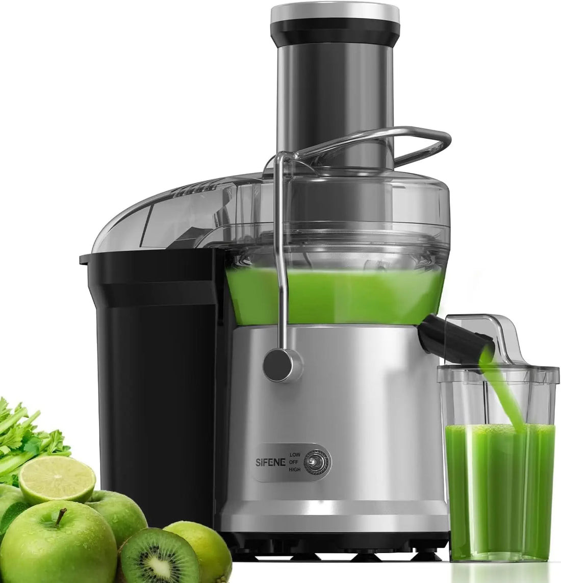 Centrifugal Juicer Machine, Rapid 1000W Juice Extractor, Large 3.2'' Feed Chute for Whole Fruit & Veg Juicing, Gray