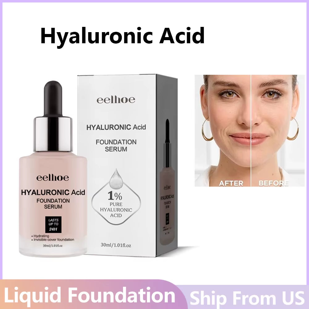 Hyaluronic Acid Liquid Foundation Waterproof No Creasing Long-Lasting Moisturizing No Separation Oil-Free Female Makeup Products