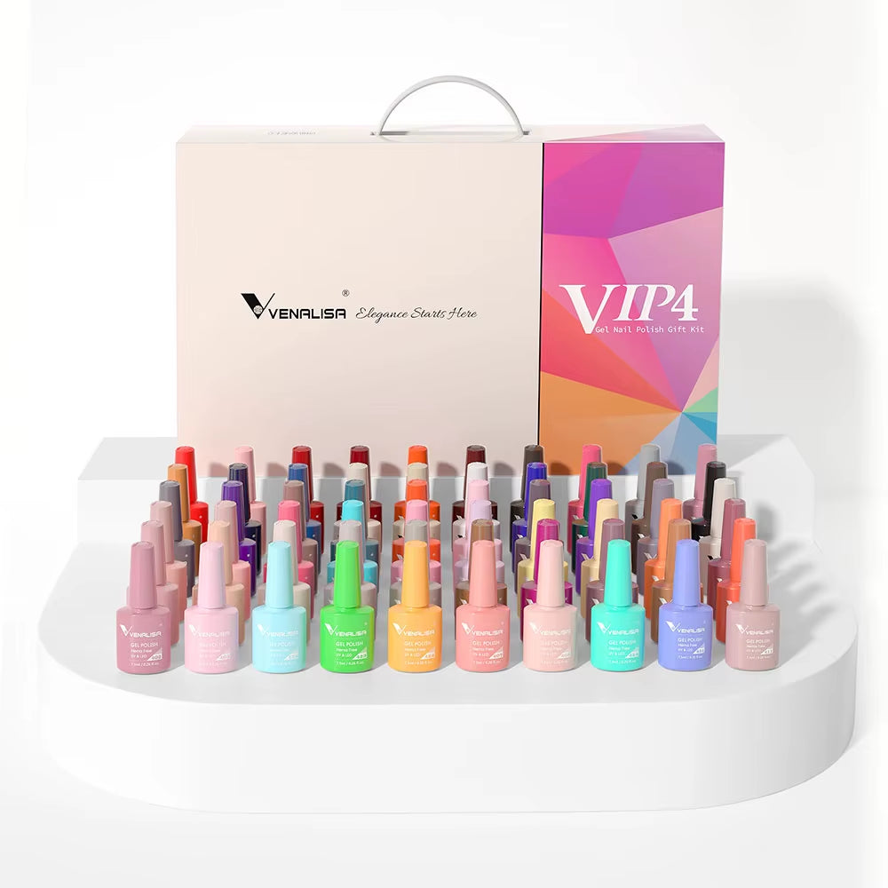 VIP Kit Great Coverage Soak off UV LED Nail Gel Polish Set Base Long Wear Top Coat Color Palette 60 Colors 7.5Ml
