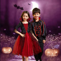 Vampire Costume for Girls Halloween Princess Party Dress Kids Cosplay Dresses Children Stand Collar Tulle Lace Black Red Clothes