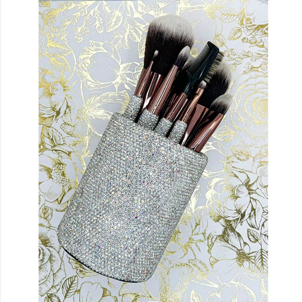 12 Piece Makeup Brushes Set with Rhinestones Glitter Synthetic Professional Face Cosmetics Foundation Powder Concealer Brush Set