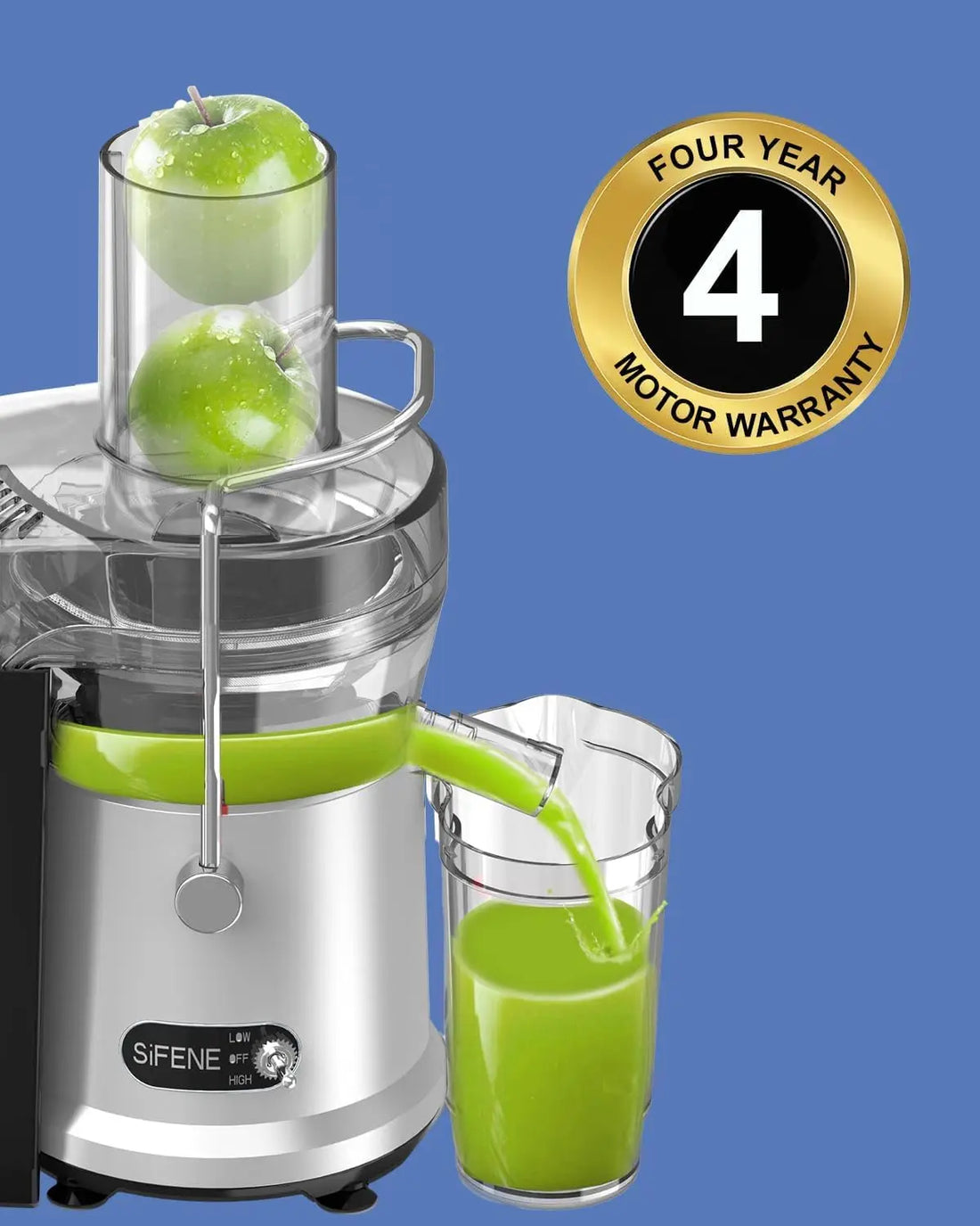 Centrifugal Juicer Machine, Rapid 1000W Juice Extractor, Large 3.2'' Feed Chute for Whole Fruit & Veg Juicing, Gray