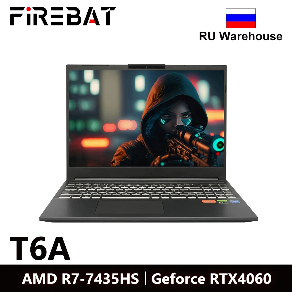 FIREBAT T6AD 16 Inch Geforce RTX 4060 AMD Ryzen7 7435HS DDR5 165Hz 2.5K Wifi6 BT5.1 16GB 512GB Gaming Gamer Notebook Laptop
