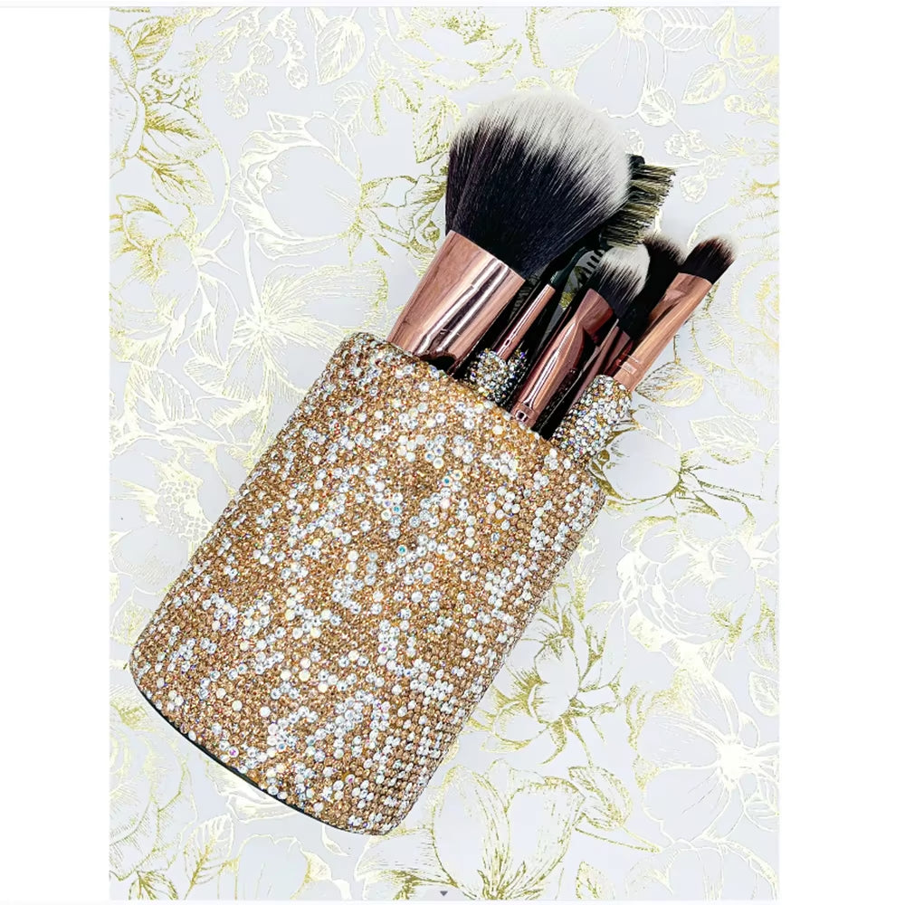 12 Piece Makeup Brushes Set with Rhinestones Glitter Synthetic Professional Face Cosmetics Foundation Powder Concealer Brush Set