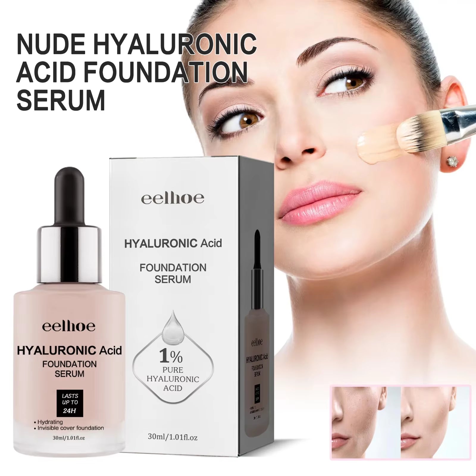 Hyaluronic Acid Liquid Foundation Waterproof No Creasing Long-Lasting Moisturizing No Separation Oil-Free Female Makeup Products