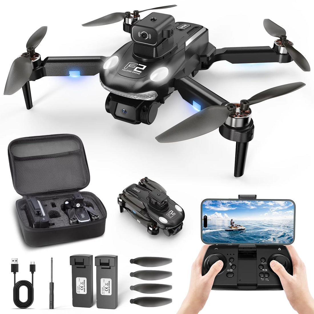 Drone with 4K Camera for Kids Adults Foldable FPV RC Quadcopter with Obstacle Avoidance, Black