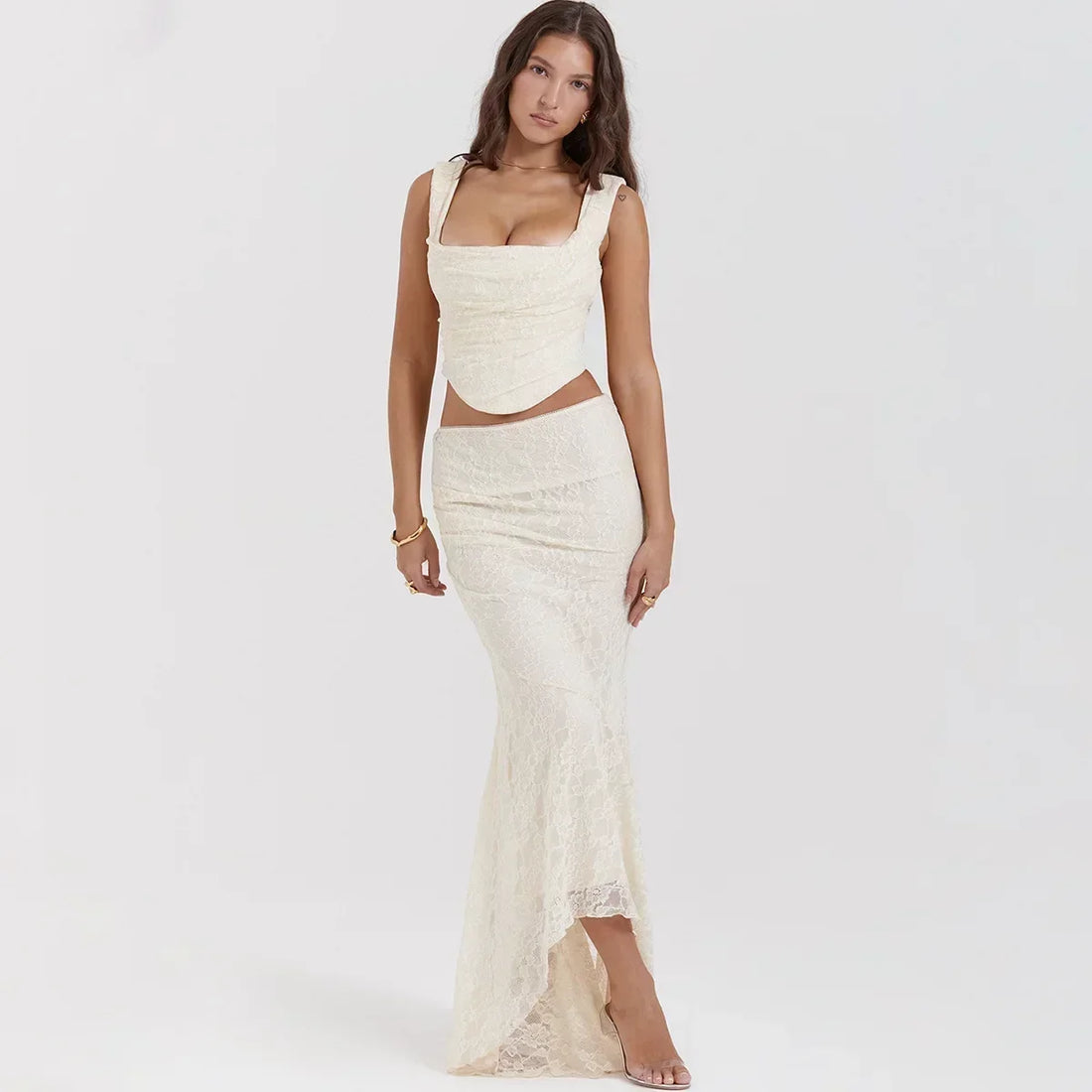 Mingmingxi Summer Sleeveless 2 Piece Sets Womens Outfits Elegant Formal Events Wedding Guest Dresses Sexy Cropped Top and Skirt