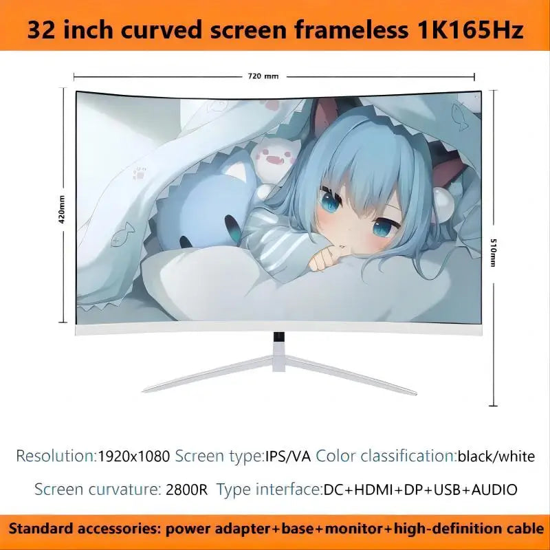 32 Inch 1K165Hz LCD Computer Monitor VA High-Definition Curved Screen Freesync Gaming Computer Monitor HDMI/DP 1920*1080P