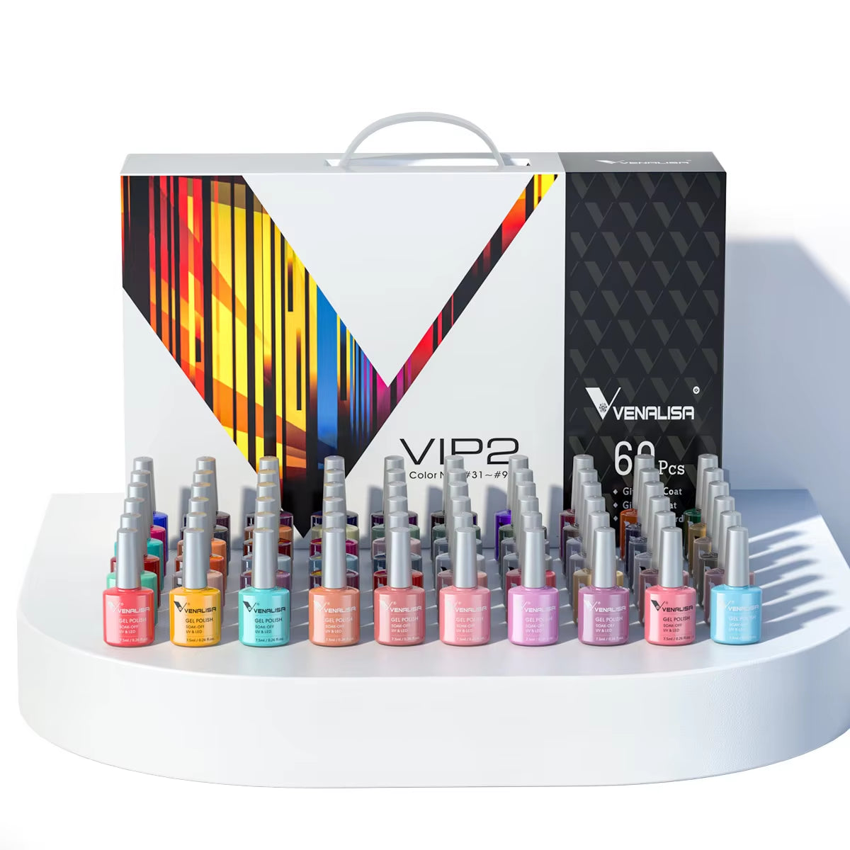 VIP Kit Great Coverage Soak off UV LED Nail Gel Polish Set Base Long Wear Top Coat Color Palette 60 Colors 7.5Ml