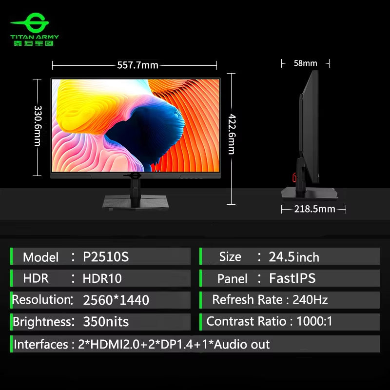 TITAN ARMY 24.5-Inch 2K 240Hz Esports Monitor Gaming Computer P2510S Fastips HDR