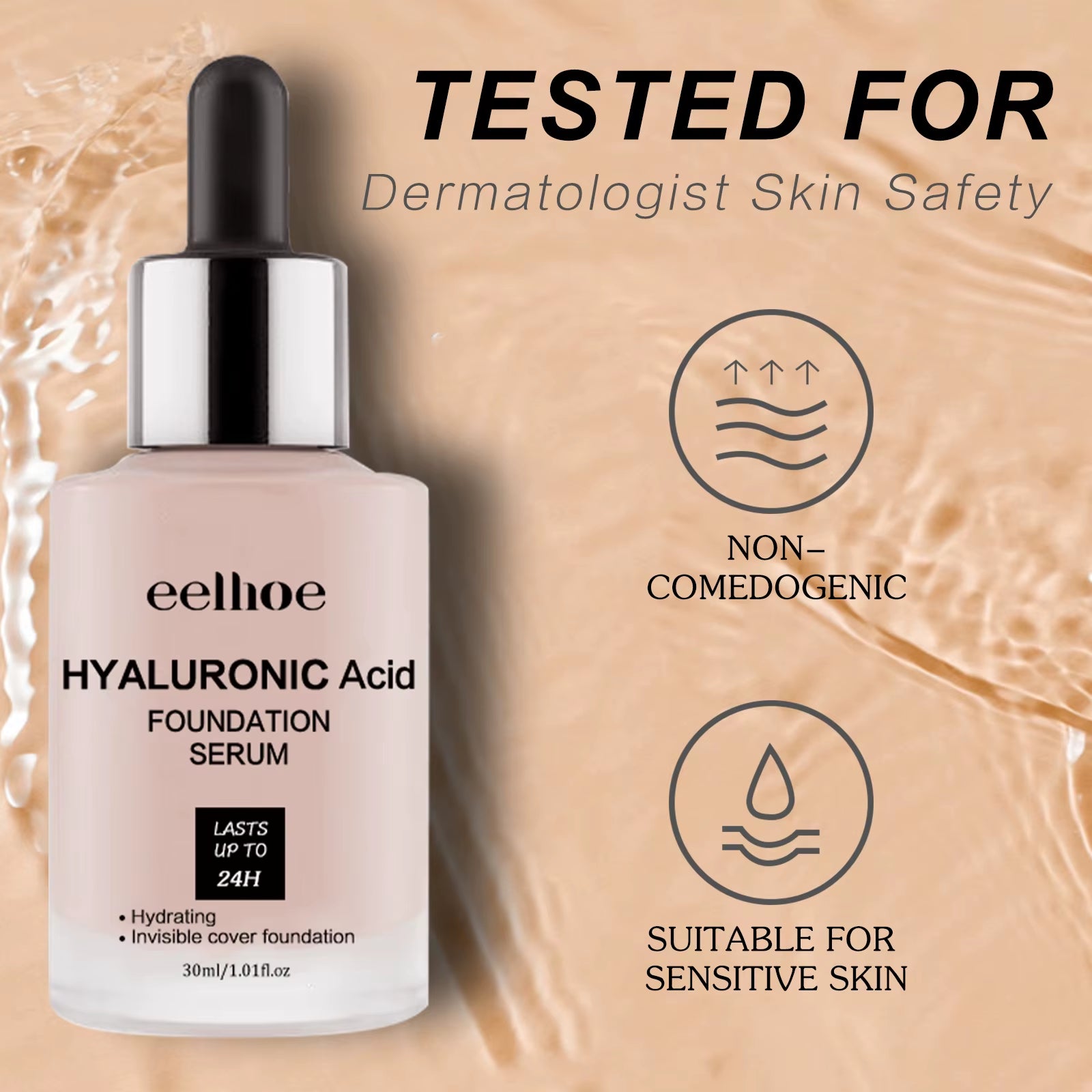 Hyaluronic Acid Liquid Foundation Waterproof No Creasing Long-Lasting Moisturizing No Separation Oil-Free Female Makeup Products