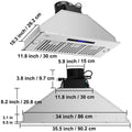 Built-In Range Hood 800/900CFM 3/4-Speed 30/36 Inch Stainless Steel with LED Lights Baffle Filters Ducted Convertible ETL