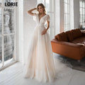 Cap Sleeve Boho Wedding Dresses Lace Appliques Champagne Dot Tulle Bride Gowns V-Neck Backless Beach Wedding Party Gowns