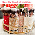 12 Piece Makeup Brushes Set with Rhinestones Glitter Synthetic Professional Face Cosmetics Foundation Powder Concealer Brush Set